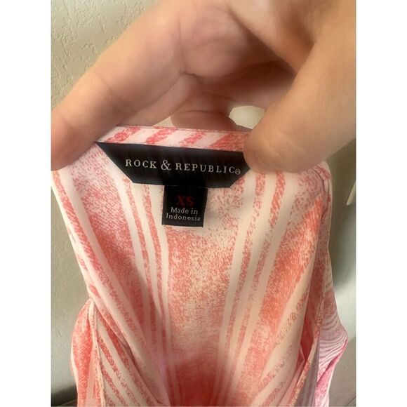 Rock Republic Pink White Tie Front Short Sleeve Button Down Dress - Picture 6 of 6